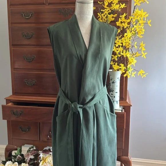 Zara Belted Midi Dress Bottle Green Size Large - Picture 3 of 13
